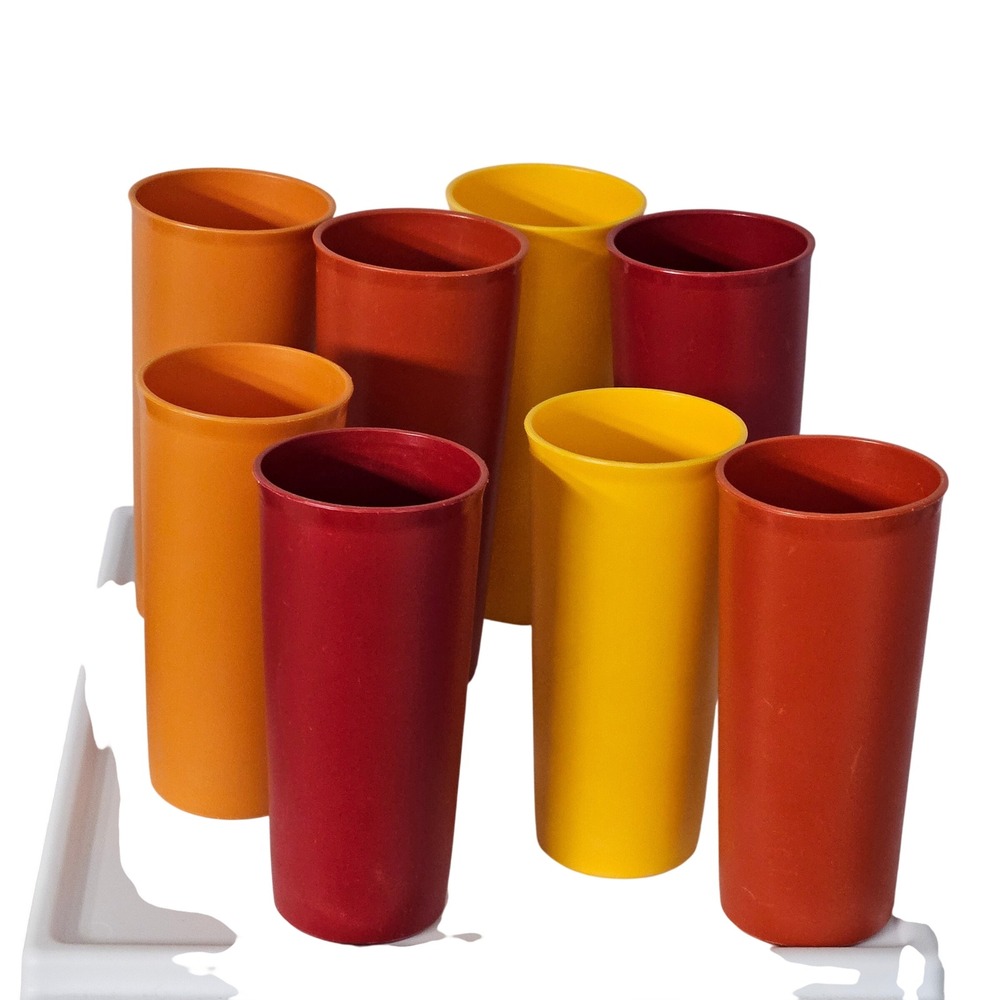 Tupperware Vintage Tumbler Set 4(115-5) + 4(107-40) Multicolor Harvest 2 sizes